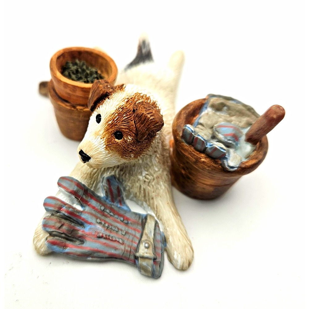 Vintage 1990's Marjolein Bastin Hand Painted Resin 'Dog In the Garden' Figurine